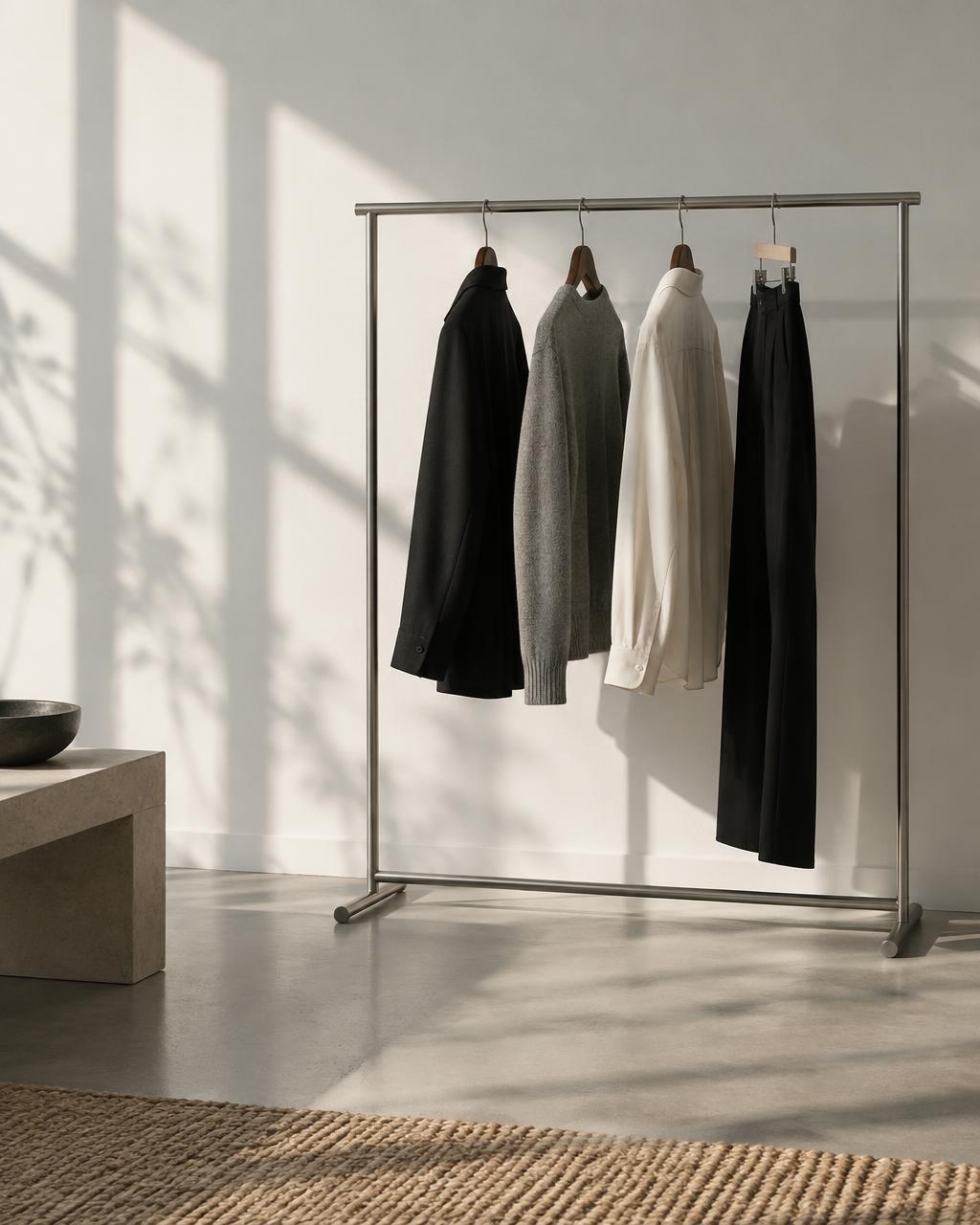 A clothes rail with four garments